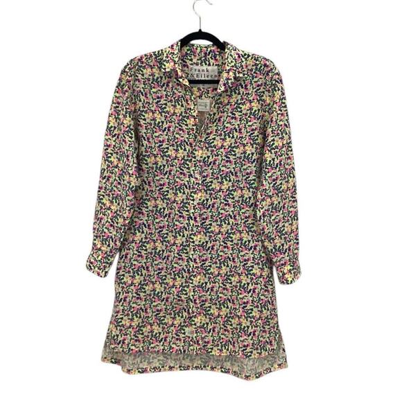 Frank & Eileen Hunter Linen Button Front Shirtdress Neon Floral Size Small - Picture 4 of 16